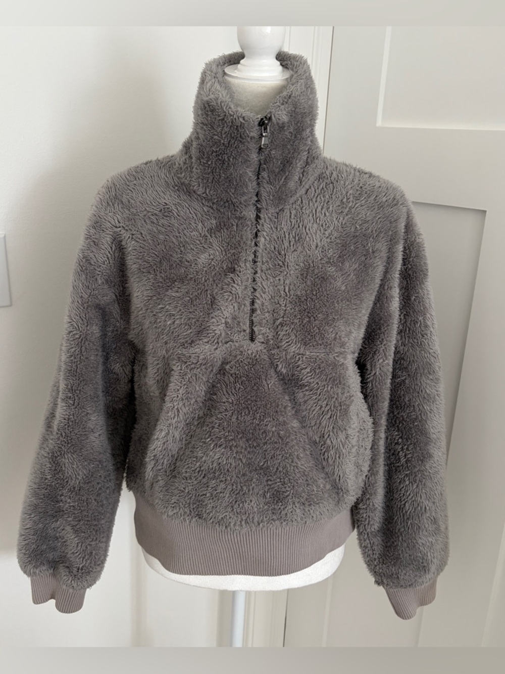 Varley Sherpa Fleece Pullover Jacket Gray Half Zip Cozy Soft Sz XS*58